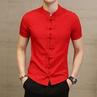Рубашка мужская приталенная с коротким рукавом, модная сорочка в китайском стиле, Повседневная Деловая одежда, лето 2021
