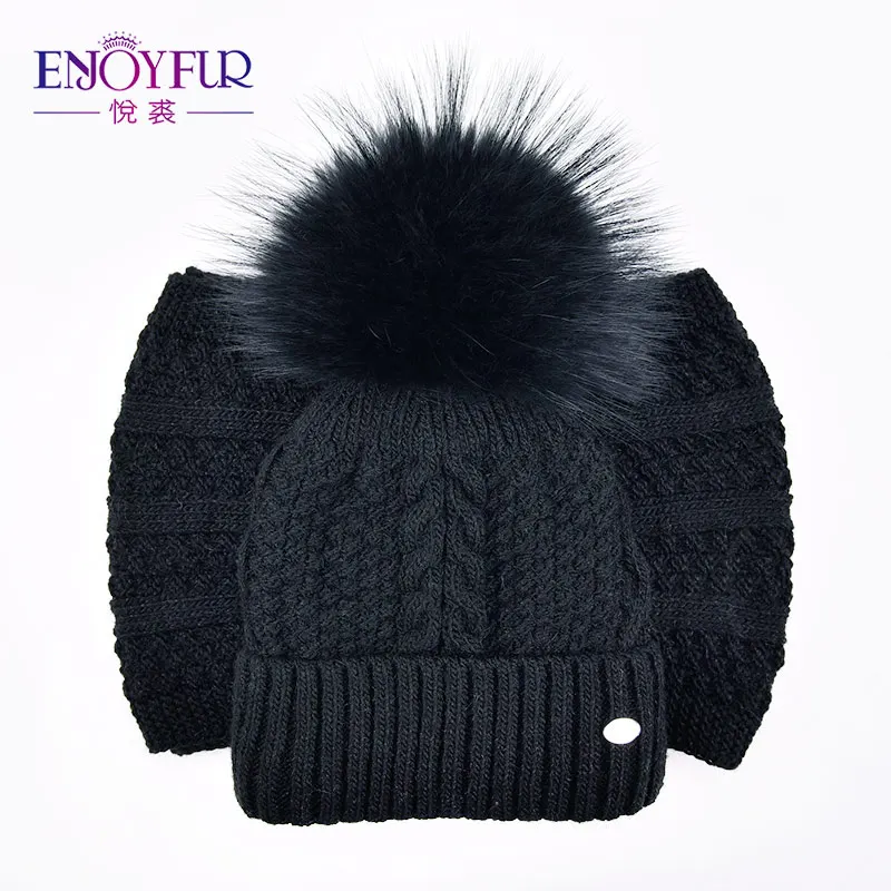 Шапка и шарф для мальчиков и девочек ENJOYFUR, детский теплый вязаный комплект из плотного хлопка, для зимы - Цвет: 01