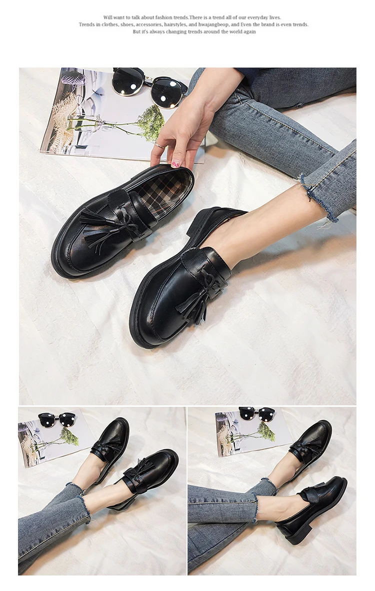 New Spring Party Shoes Women Oxfords Flat Slip-on Fashion Platform With Fringe British Style Shoes Round Toe Casual Shoes