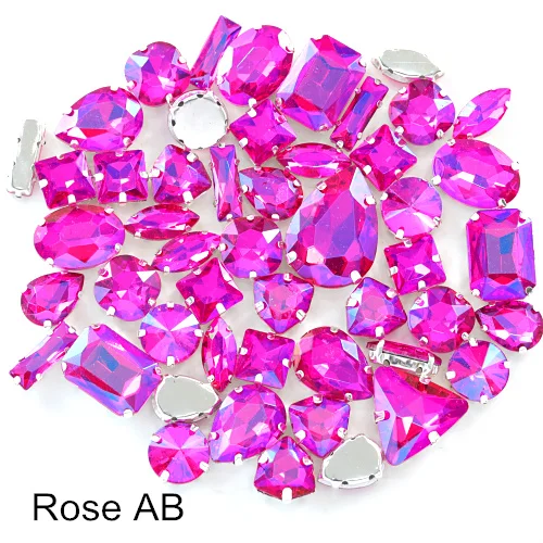 Rose AB 50 шт. Стразы смешанной формы с кристаллами AB, Пришивные с серебряным клешом, стеклянные каплевидные камни для шитья ювелирных изделий из ткани B1142 - Цвет: Rose AB