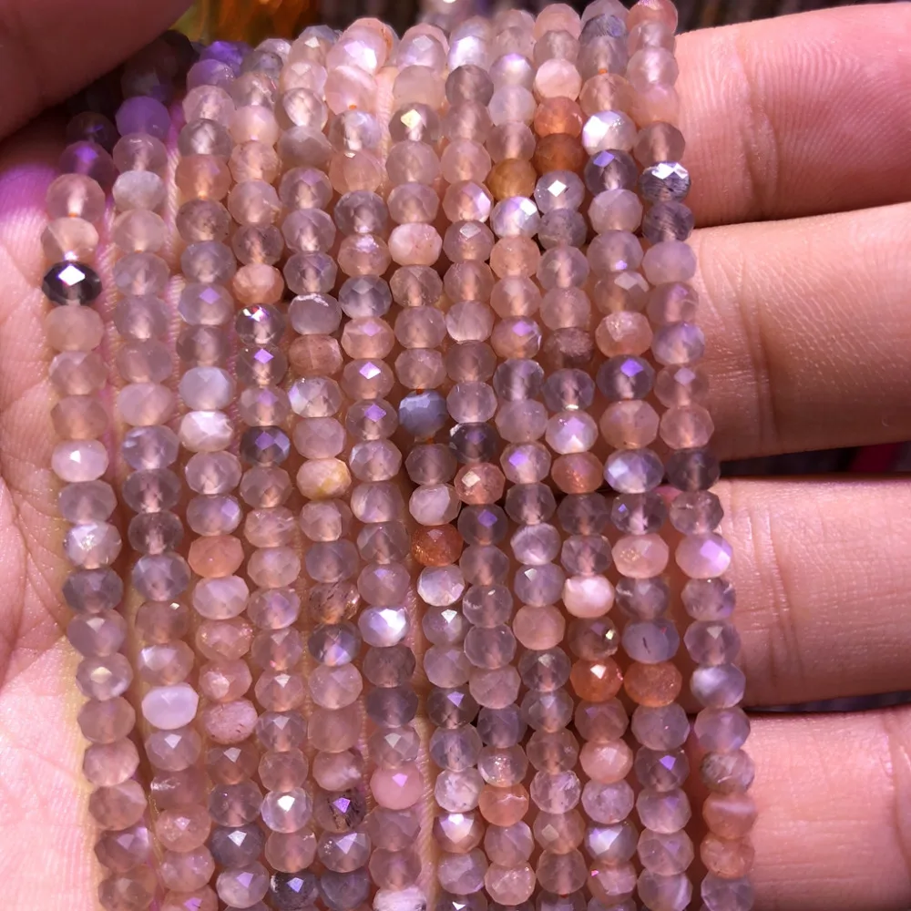 

2 strings Lot Natural Multi Gray Moonstone Facted Beads,Faceted Roundel Tiny Spacer Gem Beads,Size approx 3x4mm 15.5"/str