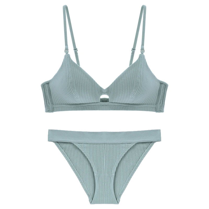 light green CINOON/Высококачественный хлопковый комплект нижнего белья, Модный комплект с бюстгальтером в полоску, благородный комплект нижнего белья для девочек, бюстгальтер пуш-ап, сексуальный бюстгальтер и трусики - Цвет: light green