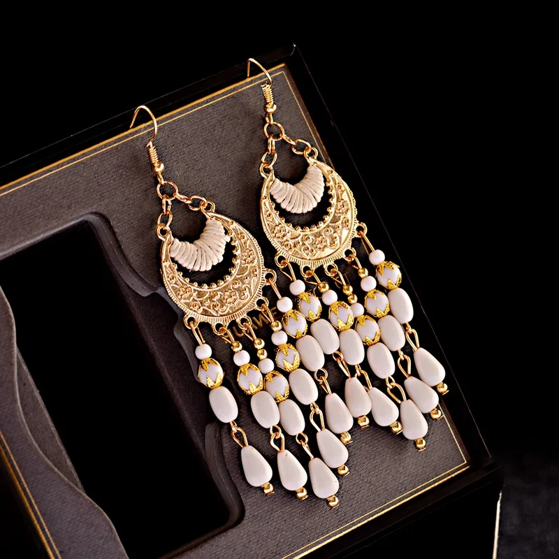 2019 винтажный этнический богемный белого бисера серьги jhumka с геометрическим