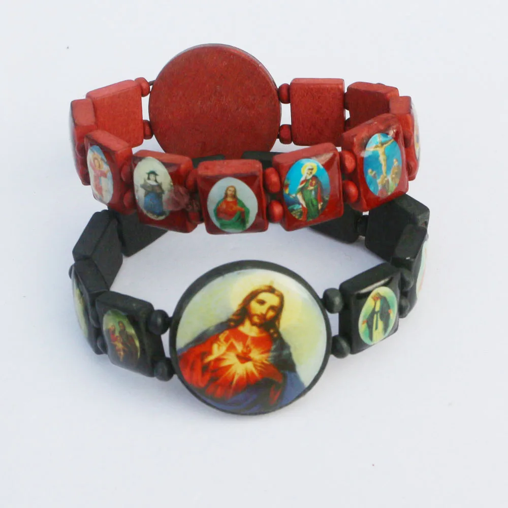 2 шт Новый христианский молитва деревянный очаровательный Saints Religion браслет четки