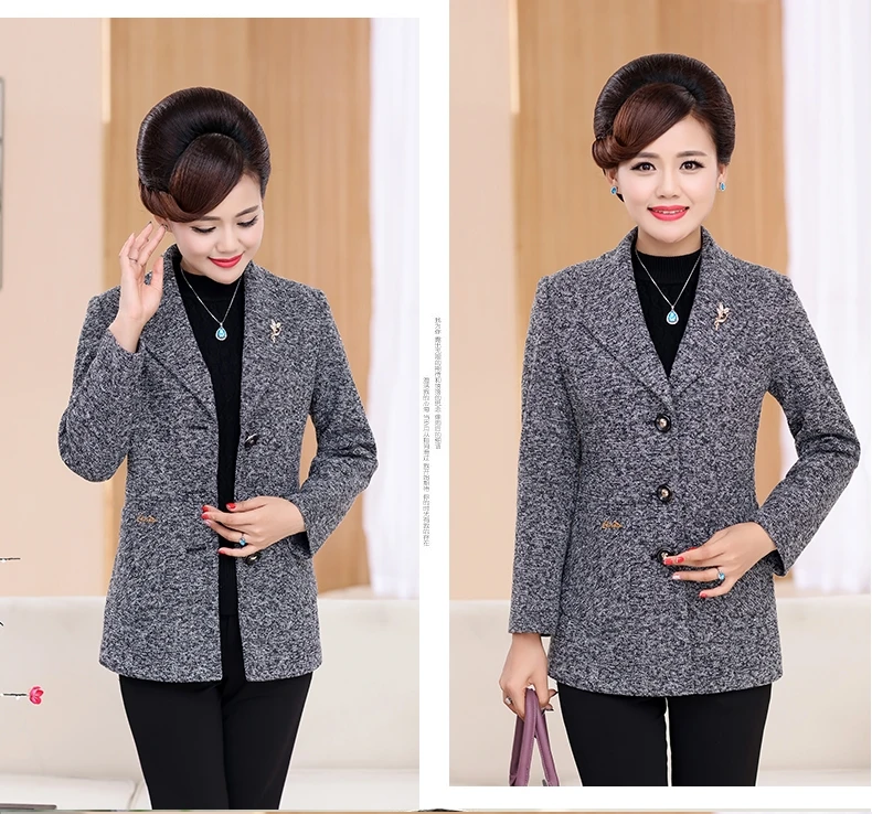 Middle-aged women's Suit collar Jacket Autumn Single-breasted Slim Long-sleeved Outerwear Large size 5XL Female Casual Tops 2129
