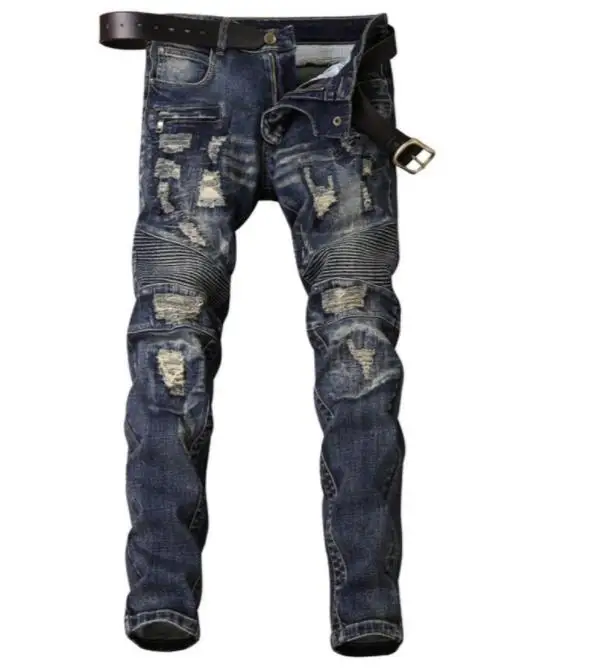 2019 Ретро Мужские растягивающиеся джинсы медного цвета с отверстиями без