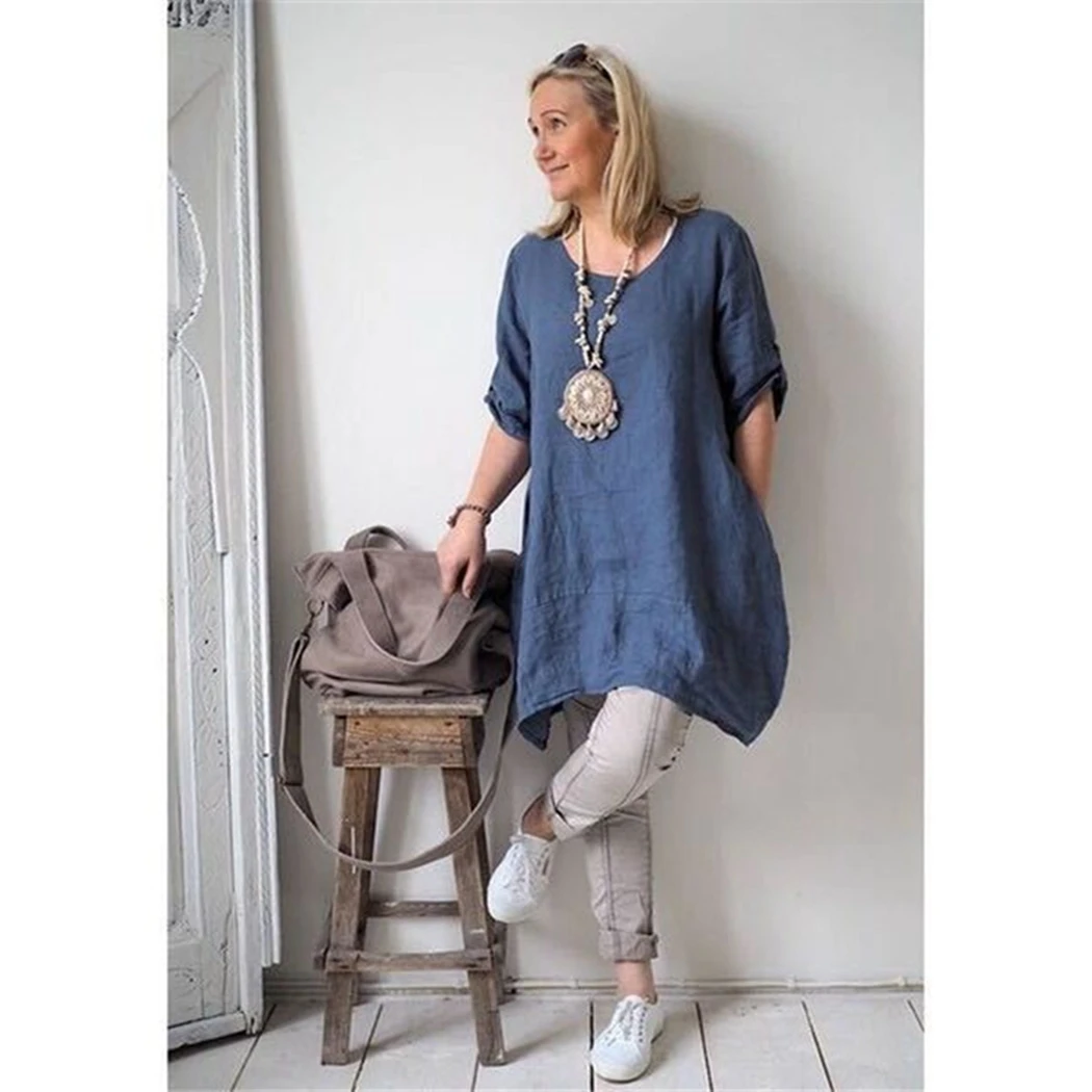 Plus Size S-5XL Women Dress 2019 Summer Cotton Linen Baggy Loose Casual Short Sleeve Irregular Boho Beach Dresses Vestidos | Женская