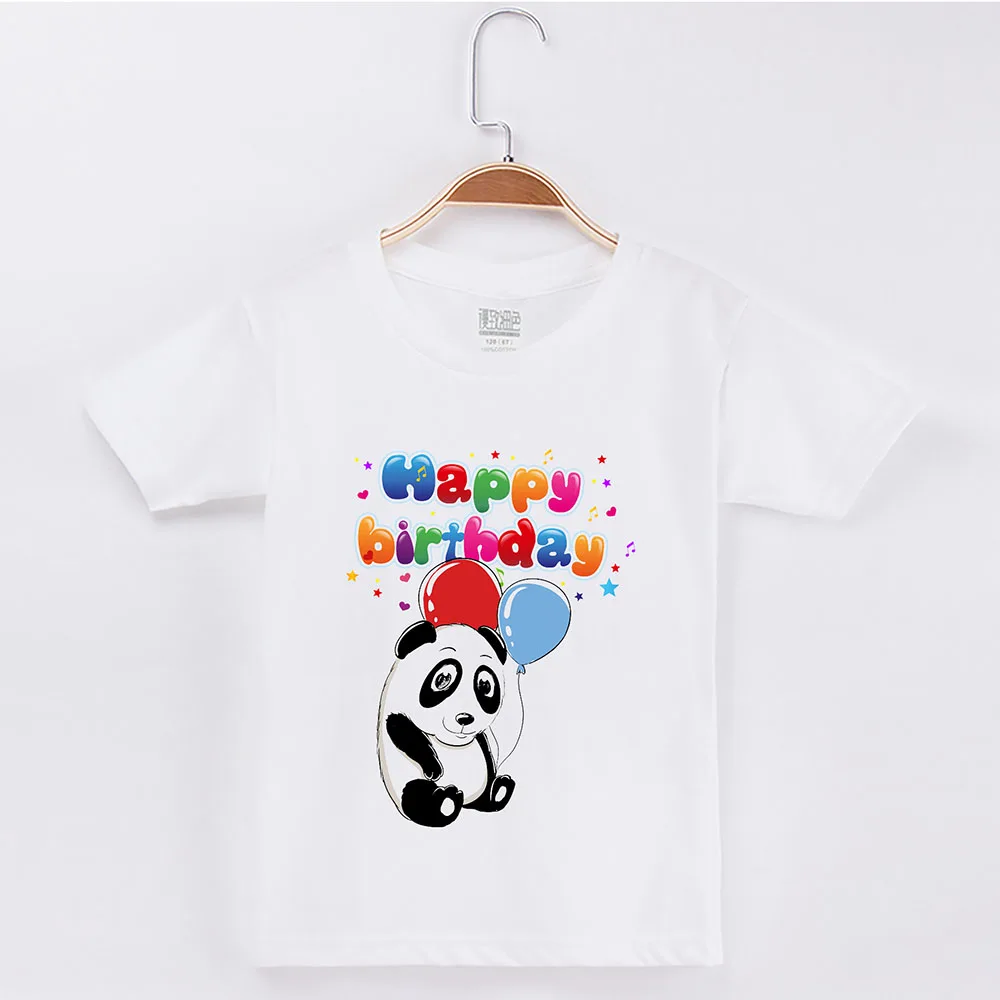 Коллекция года, футболка для дня рождения для девочек и мальчиков, Kawaii Panda, короткая детская одежда из хлопка, Детские футболки, одежда для малышей, топы для девочек - Цвет: White