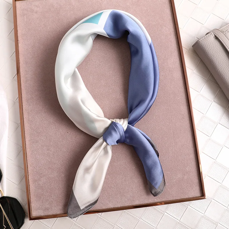 beige blue Новые шелковые шарфы 70*70 см Женский Повседневный Шарф с геометрическим рисунком квадратный Элегантный женский офисный шейный платок Бандана шаль - Цвет: beige blue