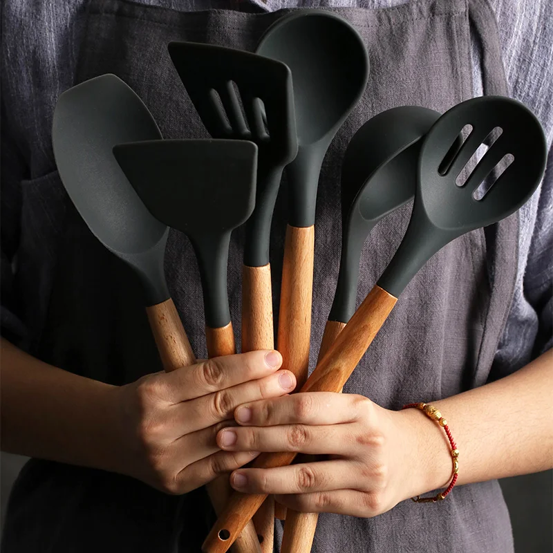

Hot Silicone Spatula Heat-resistant Soup Spoon Non-stick Special Cooking Shovel Kitchen Tools Utensil Cookware Set