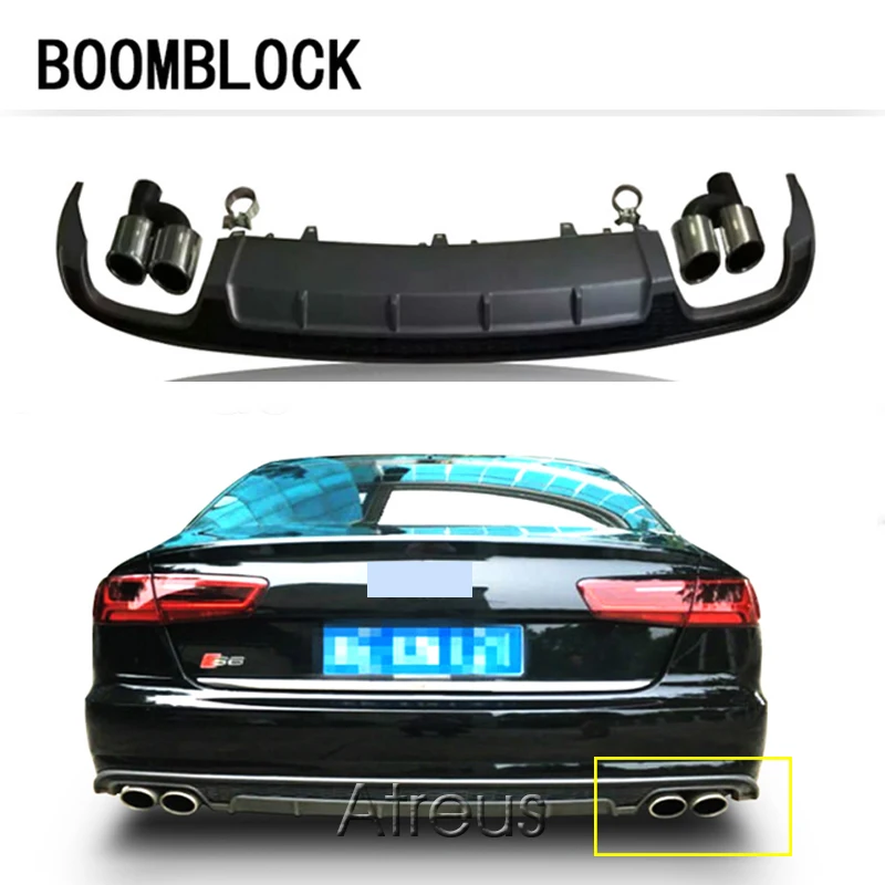 BOOMBLOCK для Audi A6 Sedan база 4 двери S6 Стиль задний бампер диффузор с хвостом Выхлопных PP Материал только FIT A6 бампер
