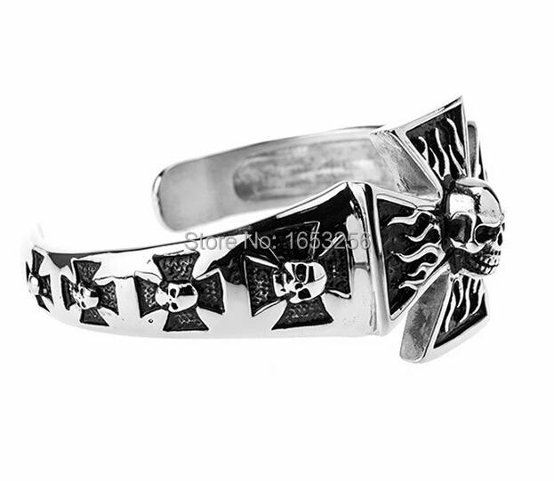 Браслет манжета мужской из нержавеющей стали с черепом 111 г|bangle cross|jewelry leopardbangle style