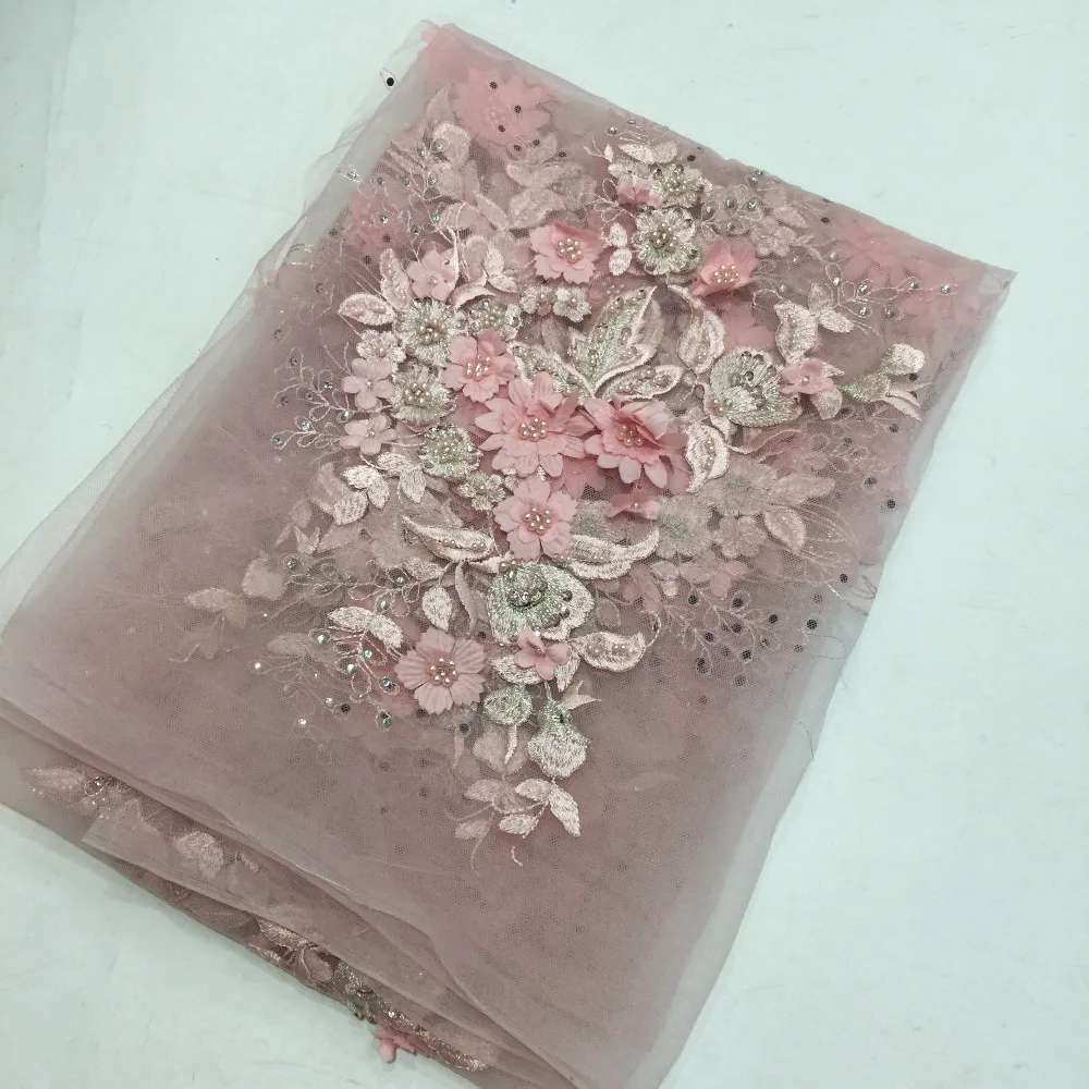 

2018 new arrival African French net lace fabric with gorgeous beads embroidery for party dress ZLN45