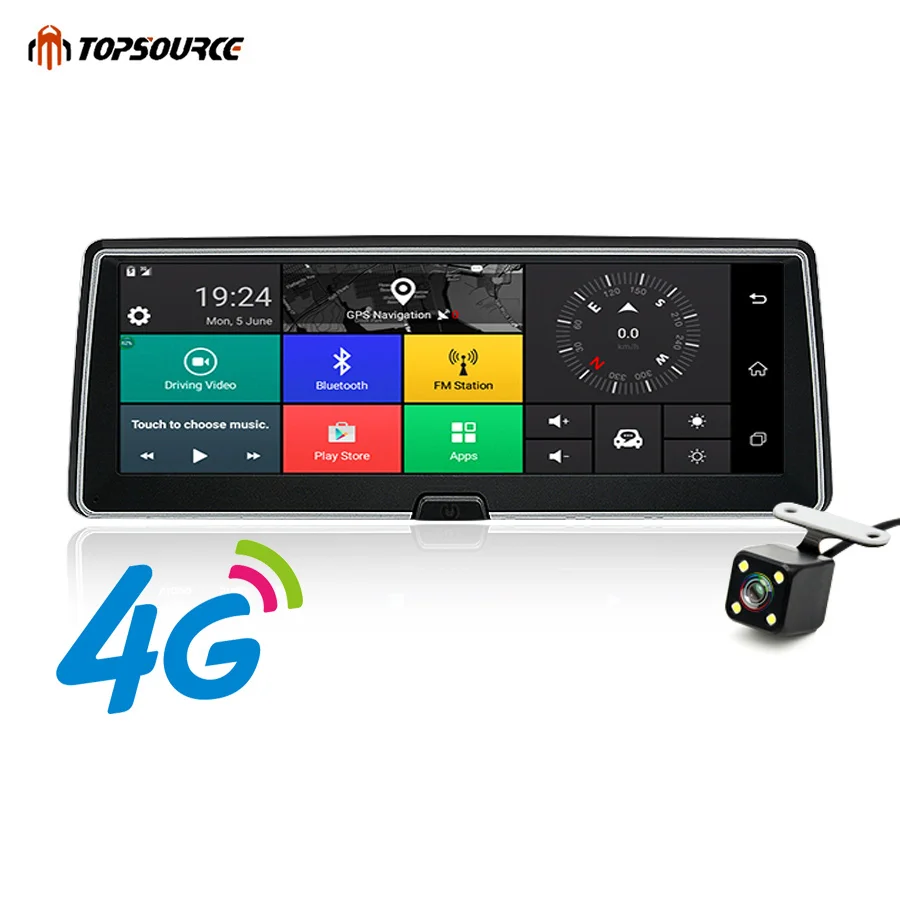 Автомобильный видеорегистратор TOPSOURCE Android 5 1 4G 7 84 &quot GPS Wi Fi 1080P Bluetooth мониторинг