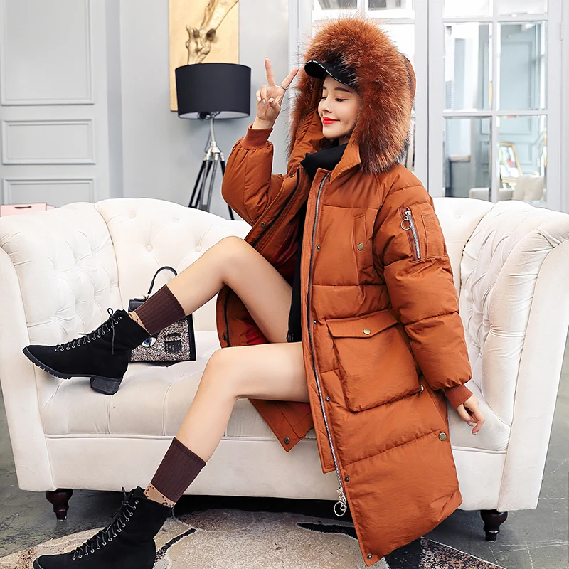 Зима 2018 Для женщин Oversize длинные Теплая куртка хлопковые парки с хлопковой
