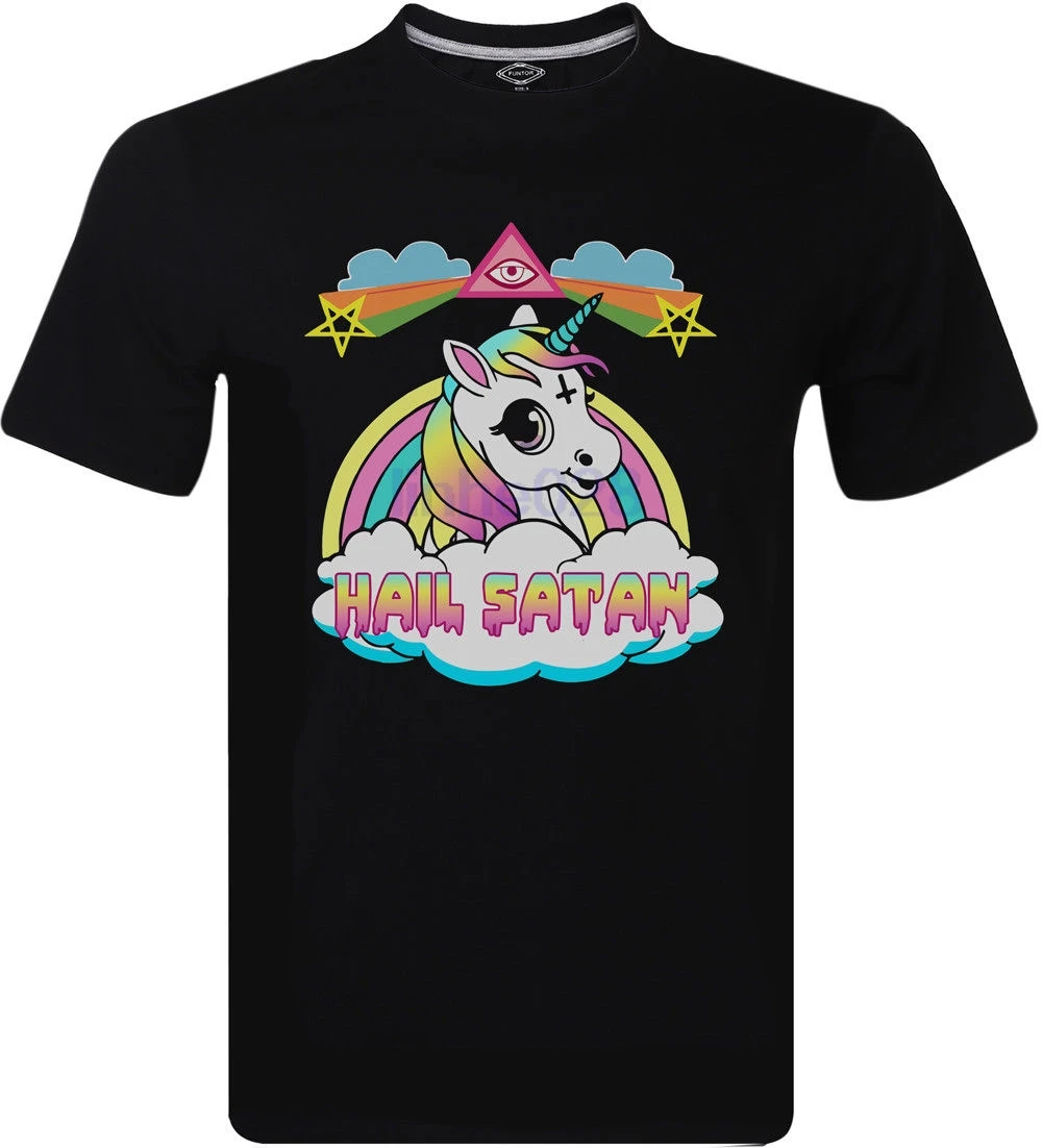 Hail Satan Unicorn футболка футболки черный синий армейская комедия Мужская забавная