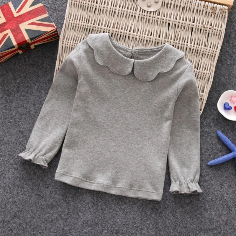 Baby Girls T-Shirts Long Sleeve T-shirt Cotton Casual Princess Toddler Solid Tops Blouse