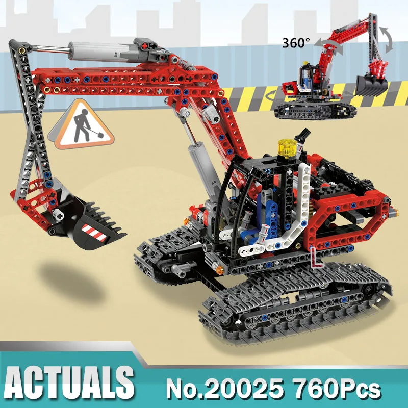 20025 Technic красный инженерный экскаватор набор совместим с 8294 строительными