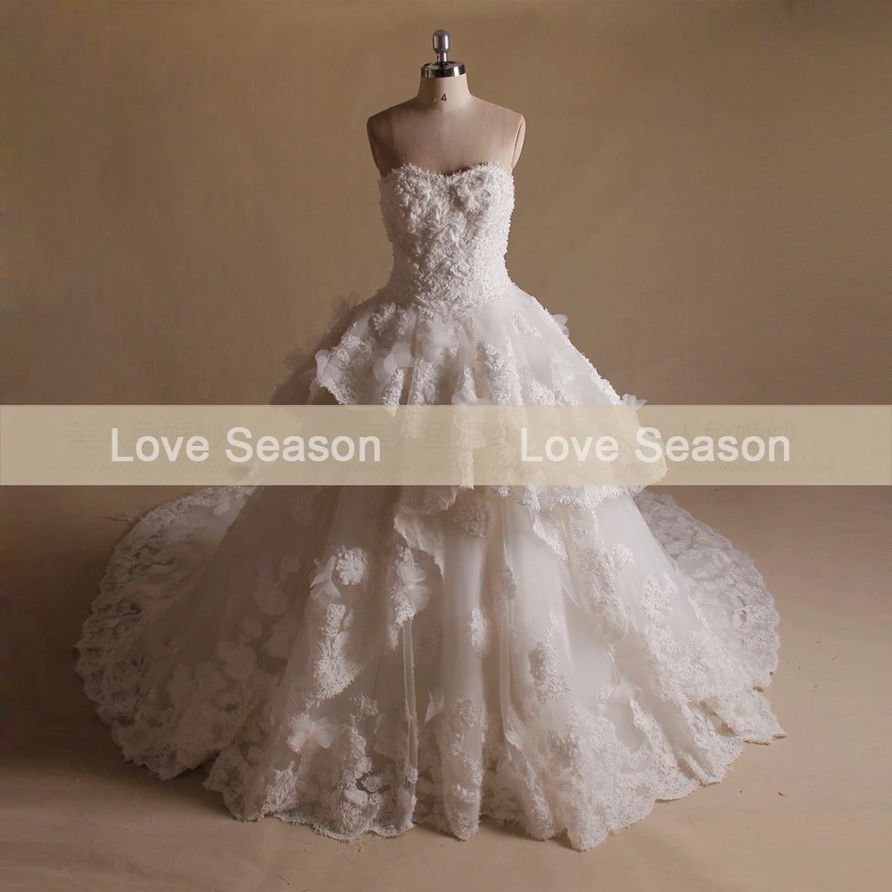 MRY037 Vestidos Де Casamento Бальное платье Милая Аппликация Кружева Long Train Реальный Образец