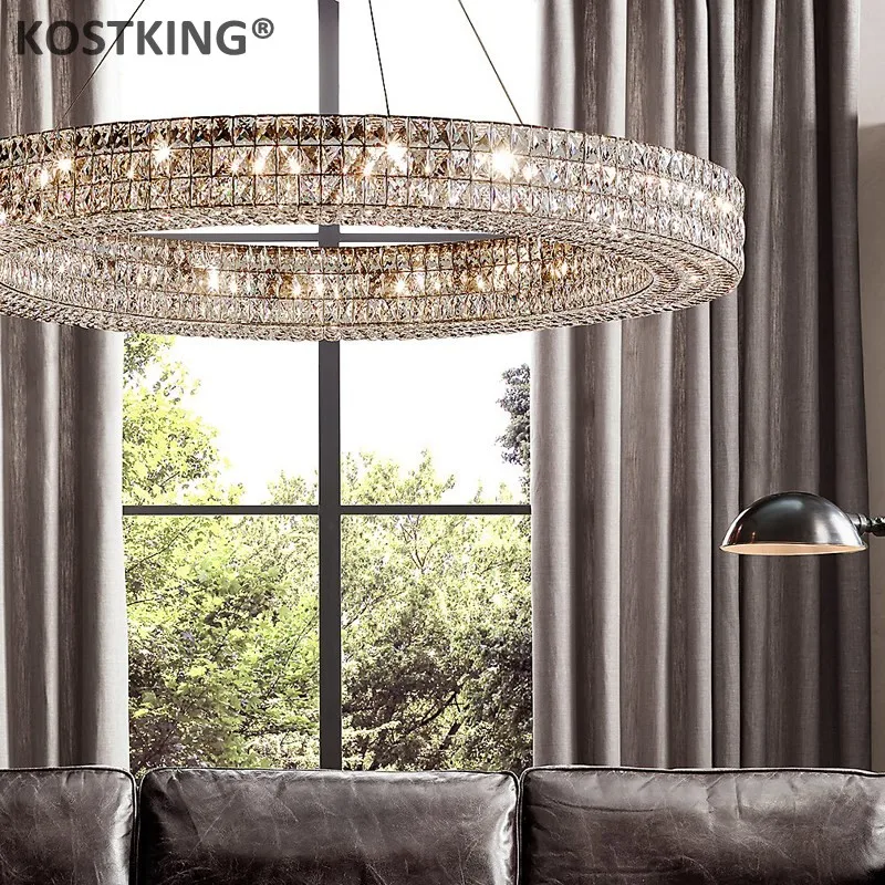 Современная хрустальная люстра kosculling K9 Cristal LED круглая световая кольцевая