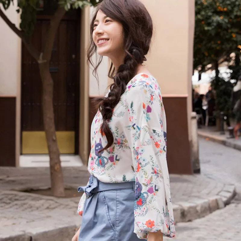 INMAN летняя шифоновая блузка свободного кроя с принтом спереди и сзади|chiffon