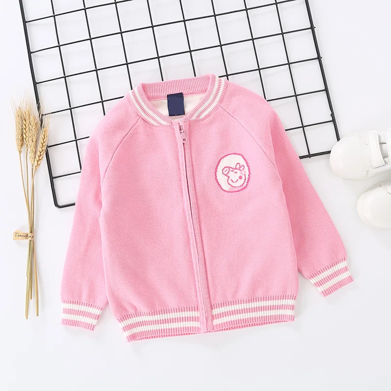 Autumn Girls Winter Jacket Wear New Piglets Zipper Sweater Pure Cotton Jacquard Children's Coat |