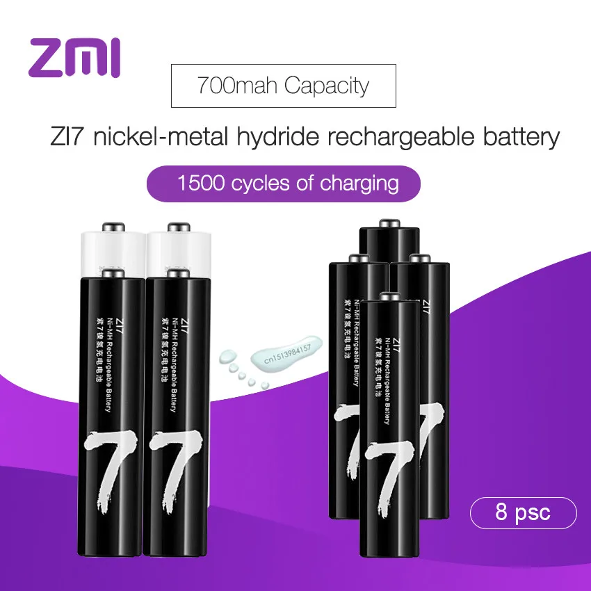 8 шт./лот Xiaomi аккумуляторная батарея AAA 700mAh 1,2 V Ni-MH ZMI ZI7 power Bank Аккумулятор для дистанционного управления машинными игрушками