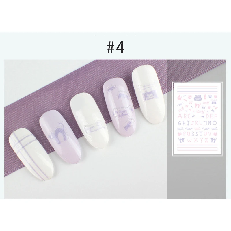 3D наклейки для ногтей Серебристые Сердце Череп Луна изображение смешанные