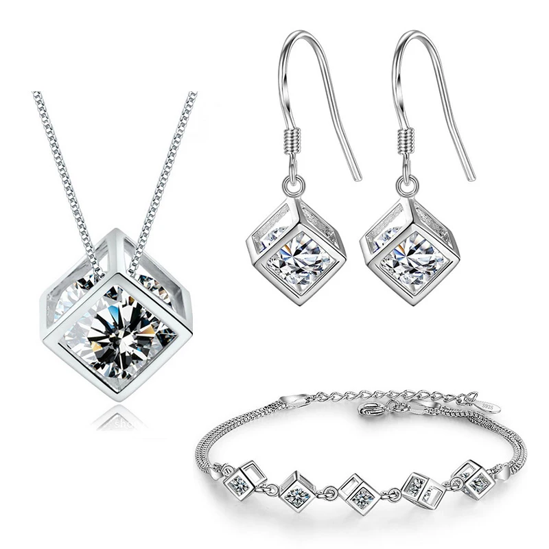 

XIYANIKE Silver Color 2019 Simple Geometric Square Love Wedding Jewelry Sets High Quality For Women Bride Gift NE+EA+BR