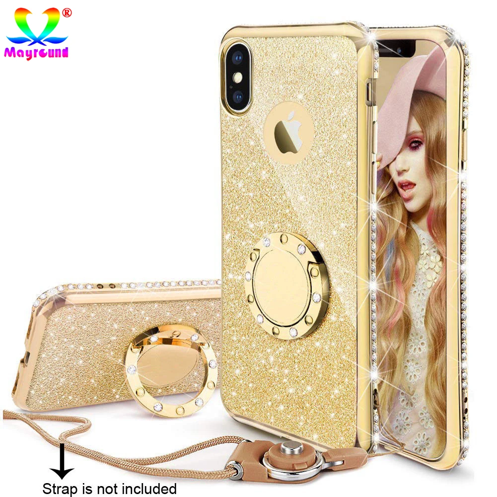 Покрытие мягкий блеск TPU Bling Автомобильный держатель для iPhone XS Max XR 8 7 Plus 6S 6 чехол 360