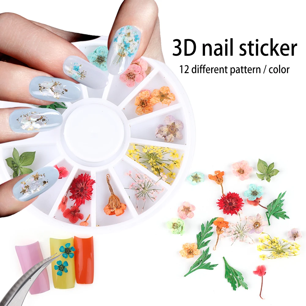 Маникюрный стикер 24/36 шт./колесо 3D цветок маникюрный сушеные DIY Типсы акриловое