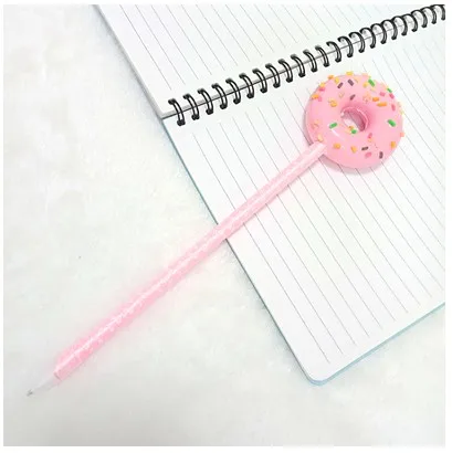 pink donut Мягкий Единорог Пингвин мороженое ягненок шариковая ручка колпачок канцелярские карандаши держатель топперы замедление рост детский день подарок игрушка - Цвет: pink donut