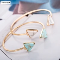 2 pcslot bangle fashion natural stone green white geometry triangle open bangle for women gift jewelry 18124