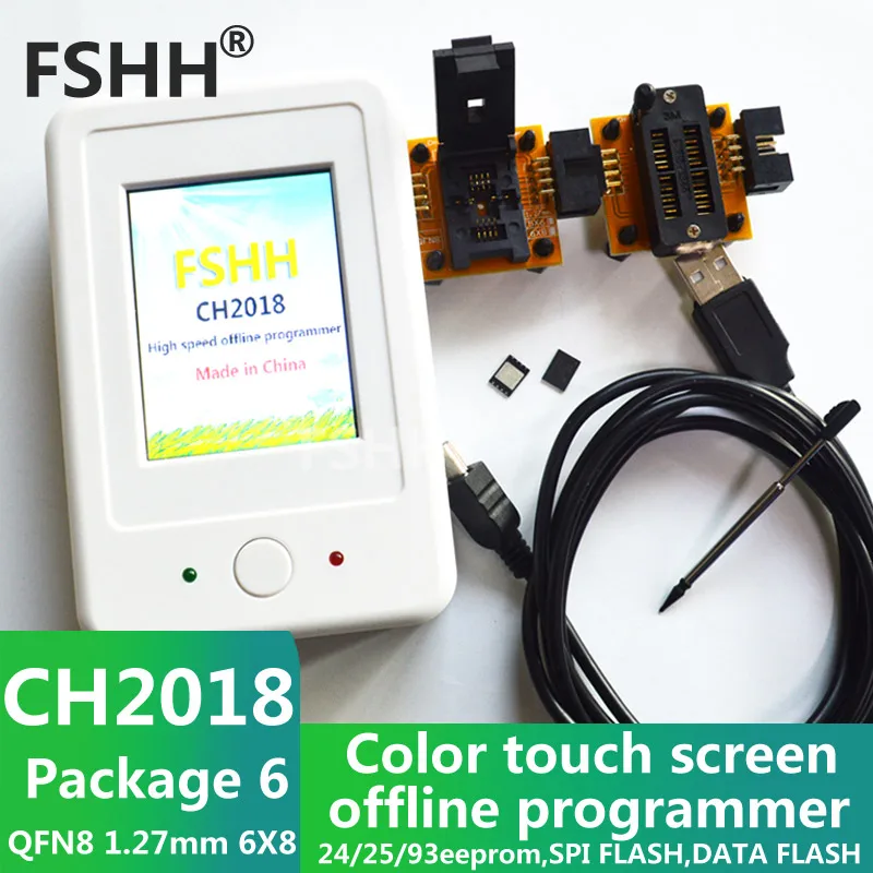 Офлайн программатор CH2018 с цветным экраном SPI 24/25/93EEPROM DATA FLASH адаптером 6*8 мм QFN8 DFN8
