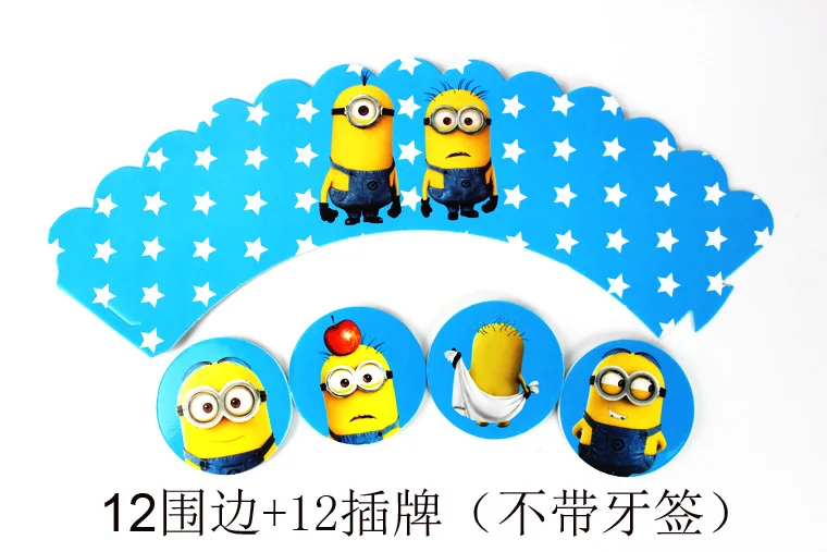 24 шт./лот бумажные обертки для капкейков с миньонами топперы детской