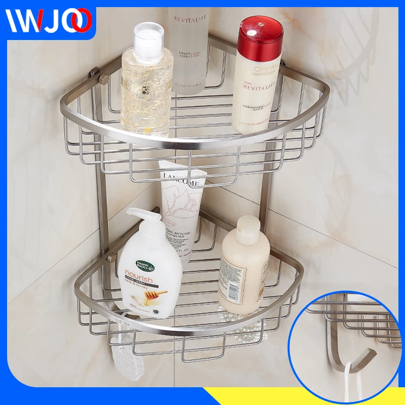 Полка угловая полка для ванной комнаты Caddy Shampoo Organizer двухслойная из нержавеющей