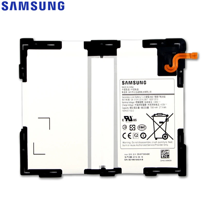 Оригинальная Замена батареи samsung для Galaxy Tab A2 10,5 SM-T590 T595 SM-T835 EB-BT595ABE настоящая батарея планшета