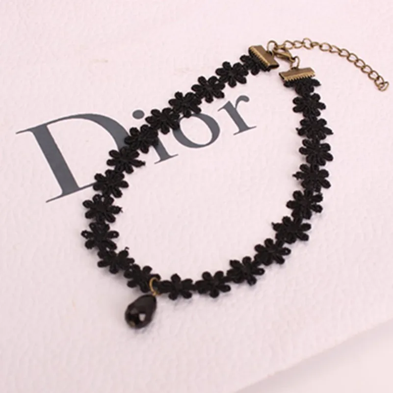 Custom Jewelry Punk Collar Choker Necklace Black Acrylic Water Drop Pendant Lace Flower Sexy Vampire x108 | Украшения и