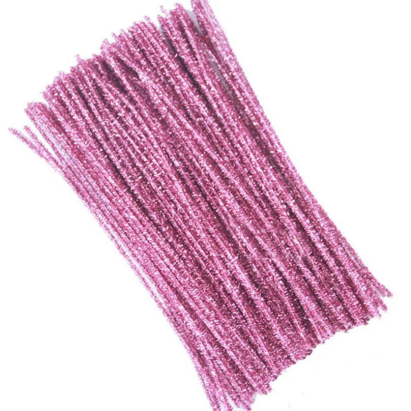 Pink as photo 100 шт. 30 см блесток Chenille Стебли трубы Очистители для детей ручная головоломка игрушка наборы сделай сам DIY Красочные вечерние аксессуары - Color: Pink as photo
