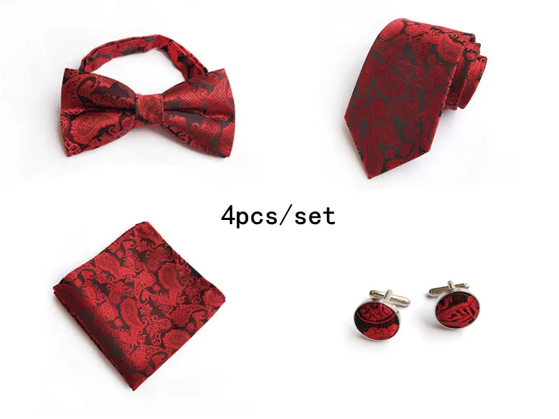 2018 4pcs/set Mans Tie Floral 100% Silk Jacquard Necktie Gravata Corbatas Hanky Cufflinks Set for Men Formal Wedding Party | Аксессуары