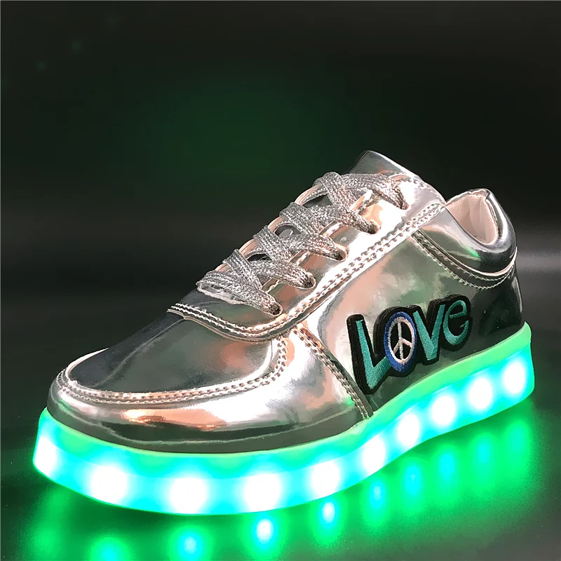 DK667-4-silver15 7ipupas 30-44 новые детские светящиеся кроссовки светящаяся обувь с зарядкой от USB обувь с вышитыми наклейками для мальчиков и девочек - Цвет: DK667-4-silver15