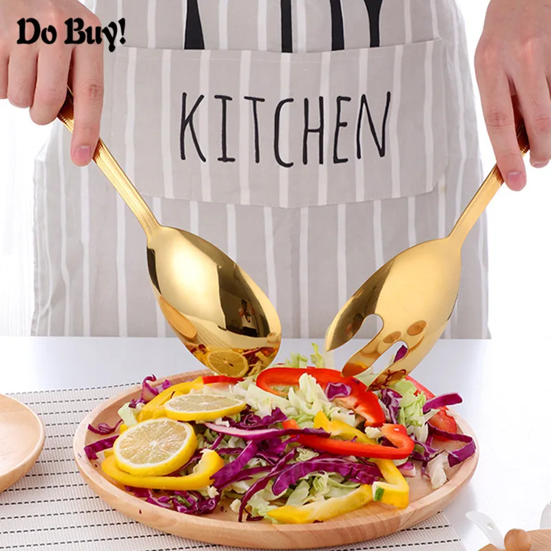 Colorful Stainless Steel Salad Spoon Set Large Dinner Servin