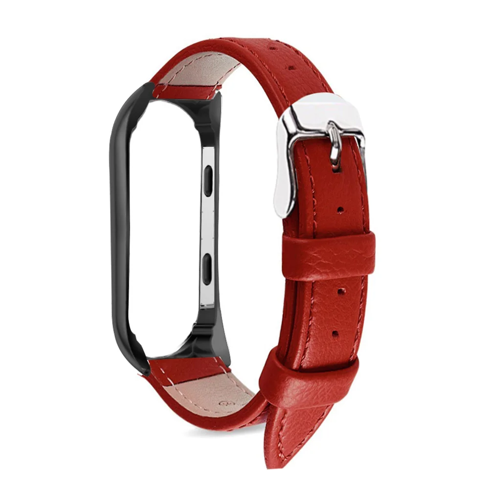black-red Mi Band 3 4 Металлический ремешок без винтов из нержавеющей стали для Xiaomi Mi Band 4 3 Кожаный ремешок Miband 4 3 Браслеты Pulseira pu - Цвет: black-red