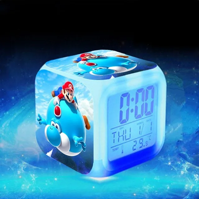 Многоцветный Супер Марио светодиодный Будильник reloj despertador Luigi часы Mario электронные настольные часы KLOK Сенсорное освещение часы Saat - Цвет: Многоцветный