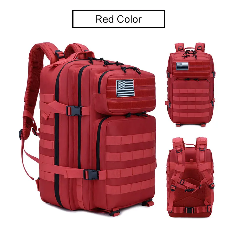 Red 50L Military Tactical Backpack Molle Army Assault Bag Hiking Camping Hunting Backpack Outdoor Waterproof Big Bag Travel Rucksack - Цвет: Red