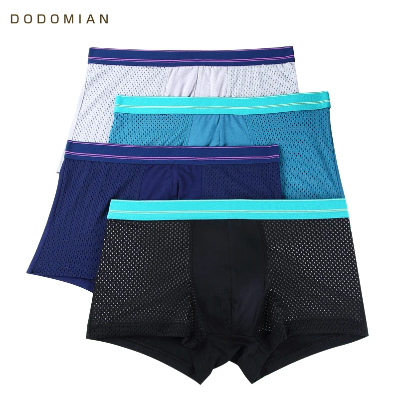 

Men Boxers 4 pcs/lot Underwear Elasticity Quick Drying Hollow Mesh Shorts Boys Breathable Crotch Summer Underwear