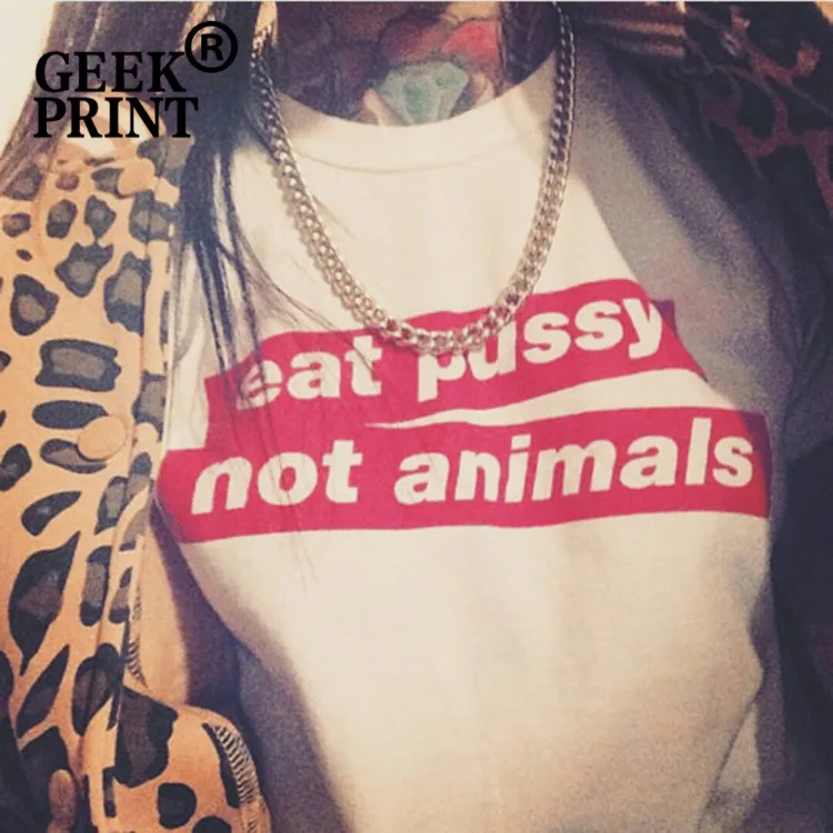 Новое поступление повторяющийся Eat pussy Not Animals красный Футболка с буквенным