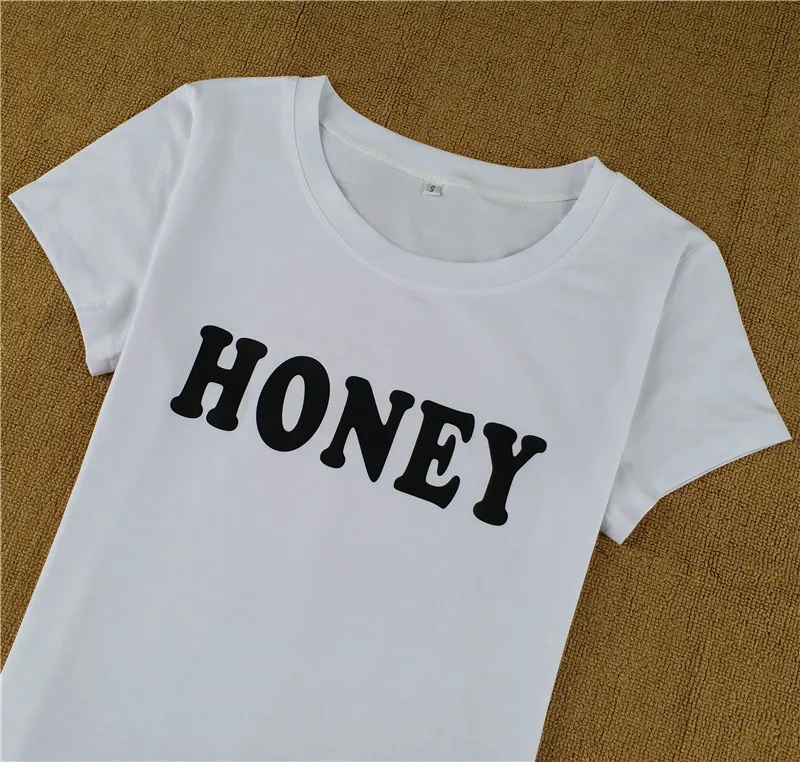 Женская футболка с надписью Honey Red Harajuku хлопковая короткими рукавами и круглым