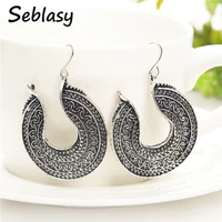 seblasy vintage punk carved leaves geometric patterns dangle earrings for women tibet silver color night club jewelry femme gift