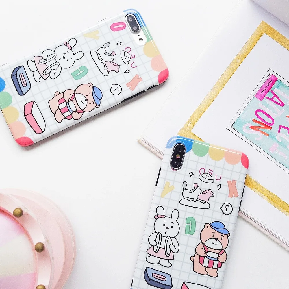 ORYKSZ Cartoon Bear rabbit Case for iPhone XR XS X Xs Max Phone Cover 6 6S 7 8 Plus Soft TPU Silicone Cases Coque |